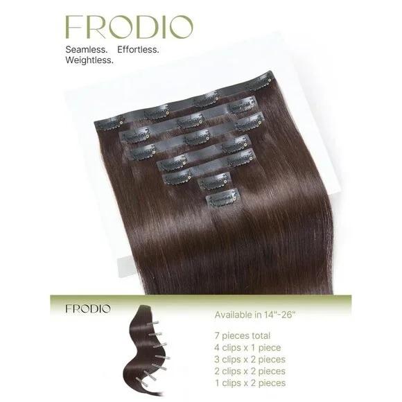 Clip Ins Hair Extensions Human Hair Dark Brown 100g 7 Piece Seamless